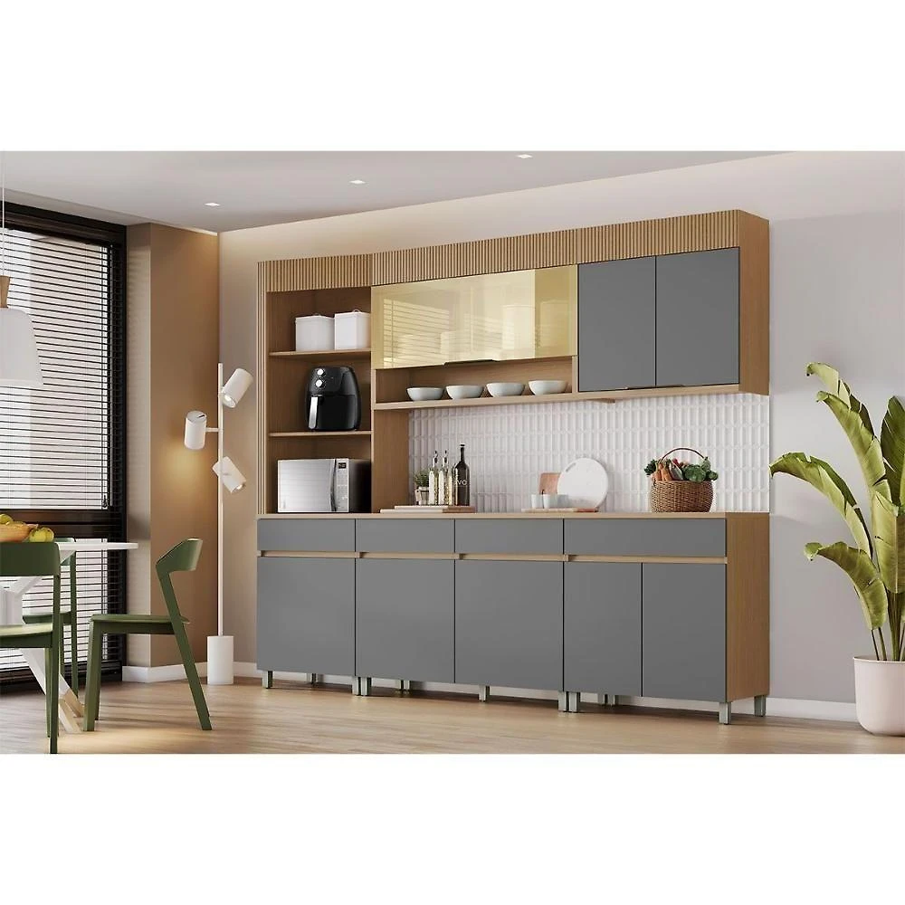 Cozinha Modulada Realeza 5 Peças CZ102 MDF Carvalho e Titânio Nesher Móveis
