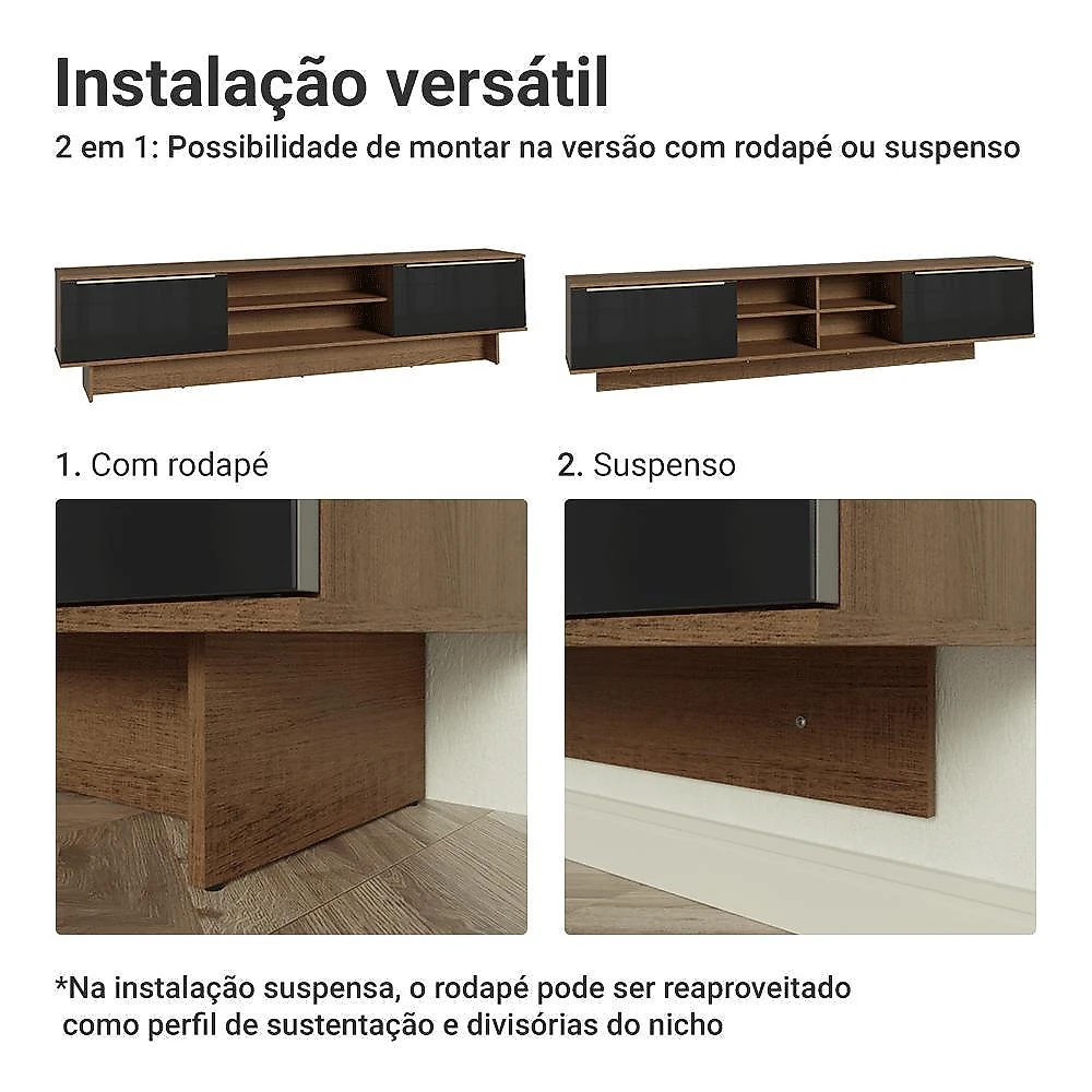 Rack para tv até 80 polegadas 218 cm 2 portas lux madesa branco/cinza