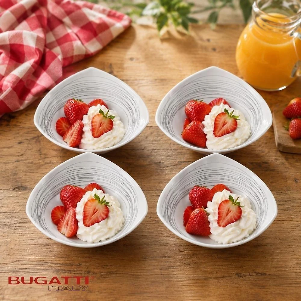 Jogo de Bowls Mini Multiuso Fili Platino 95FPL5776N Tigela Porcelana Italiana Branco Bugatti