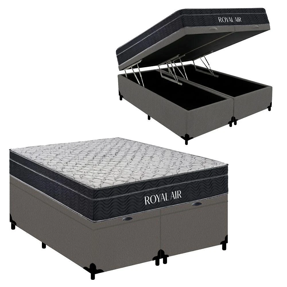 Cama Box Baú Queen Royal Air Pillow Top Molas Ensacadas Suede Cinza