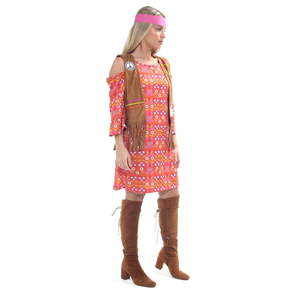 Fantasia Hippie Paz e Amor Vestido Com Acessório Abrakadabra G