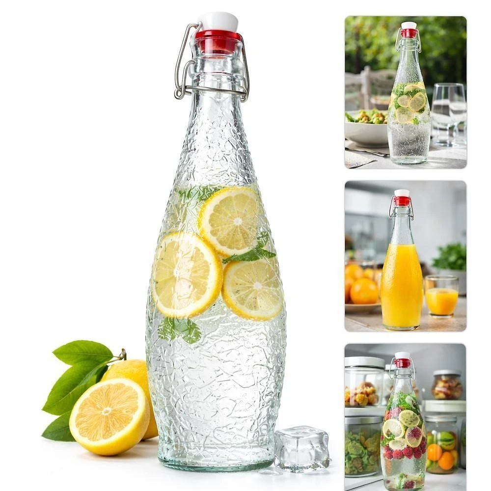 Garrafa de Vidro 950ML com Tampa Hermética para Bebidas Diversas Transparente Yeet