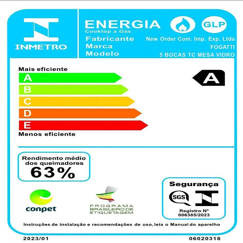 Cooktop Fogatti à Gás Fgt 5b Tc Vidro Preto Flange Esmaltada Preto Bivolt