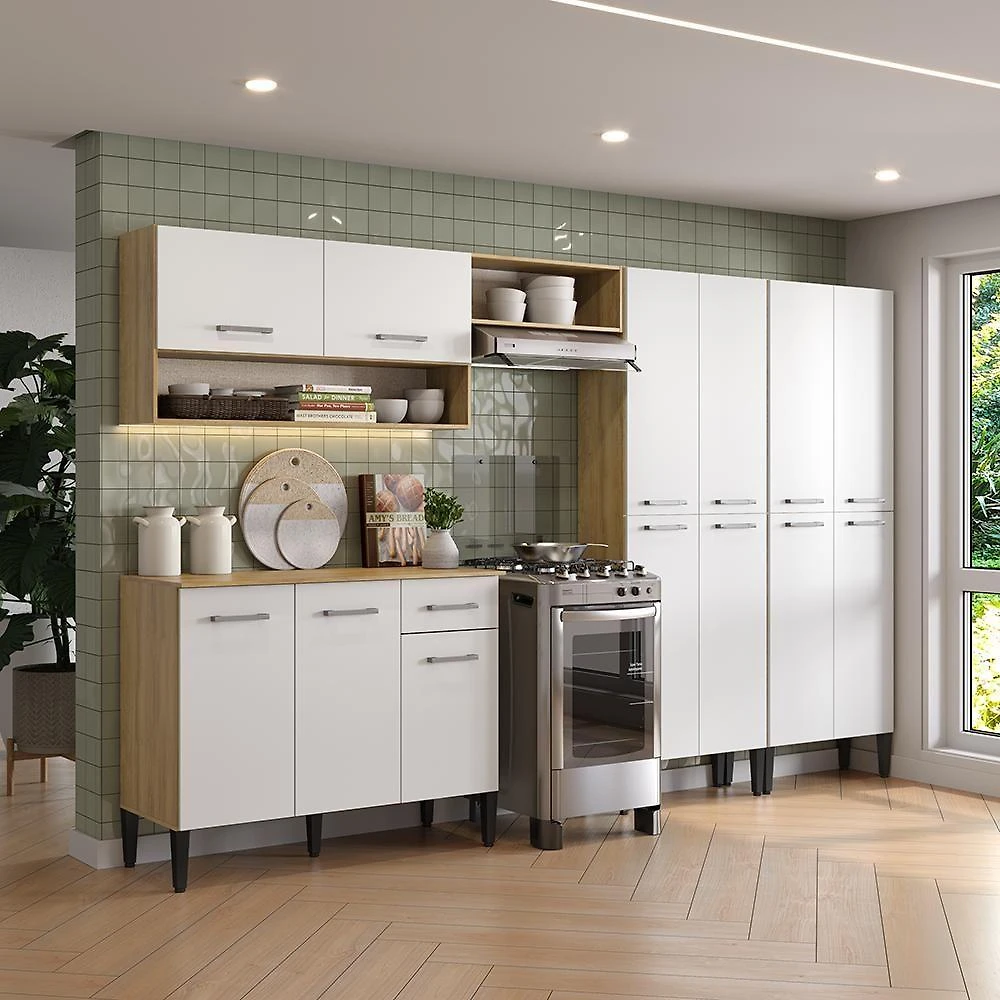 Cozinha Arizona Fusion One 13 Portas 1 Gaveta MDP 293CM Branco Carraro