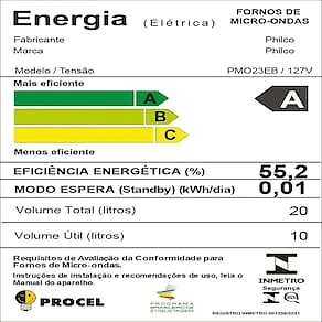 Forno de Micro-ondas Philco PMO23EB com Menu FIT 20 Litros - Branco e Prata 110V
