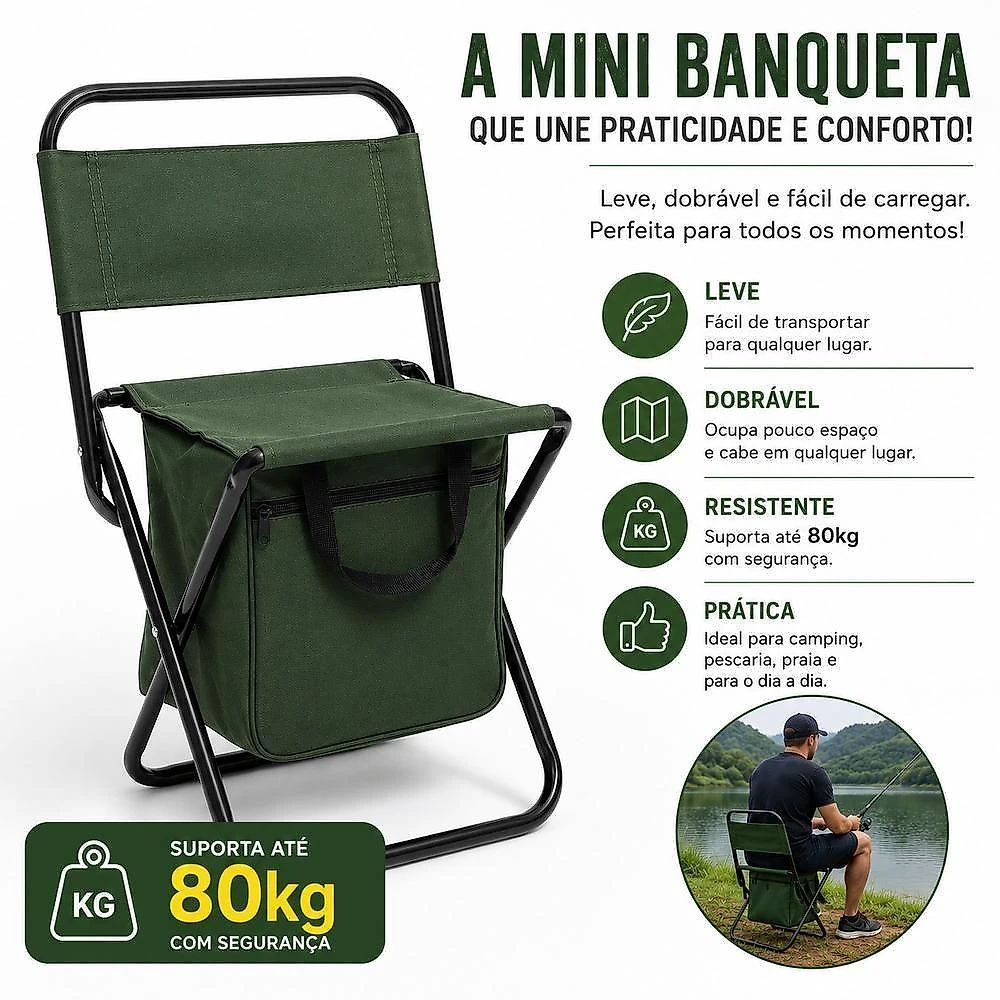 Cadeira Dobrável Banqueta com Encosto para Camping Pesca Praia Yeet