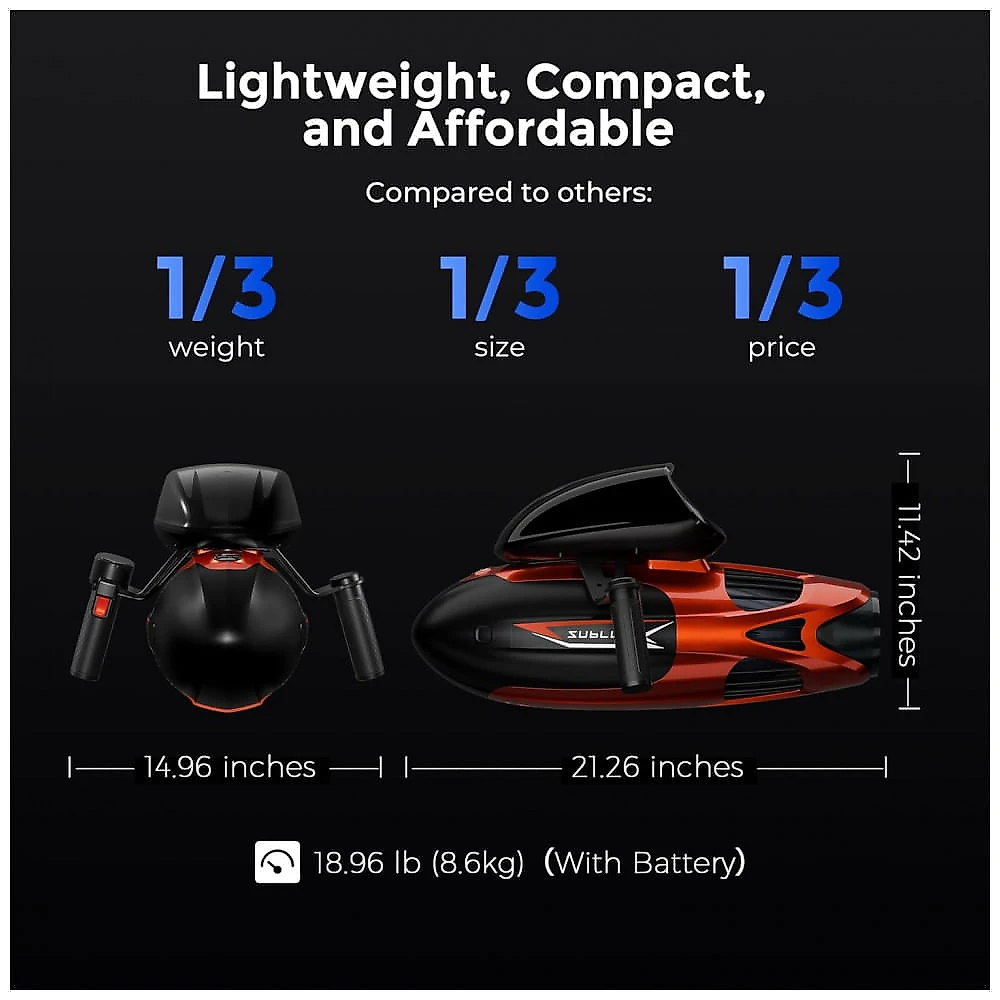 Scooter Submarino Sublue Vapor Azul com Bateria Extra, 3 Velocidades, Tela LCD 4,3", Alertas de Profundidade, Profundidade 40m, 29,6V