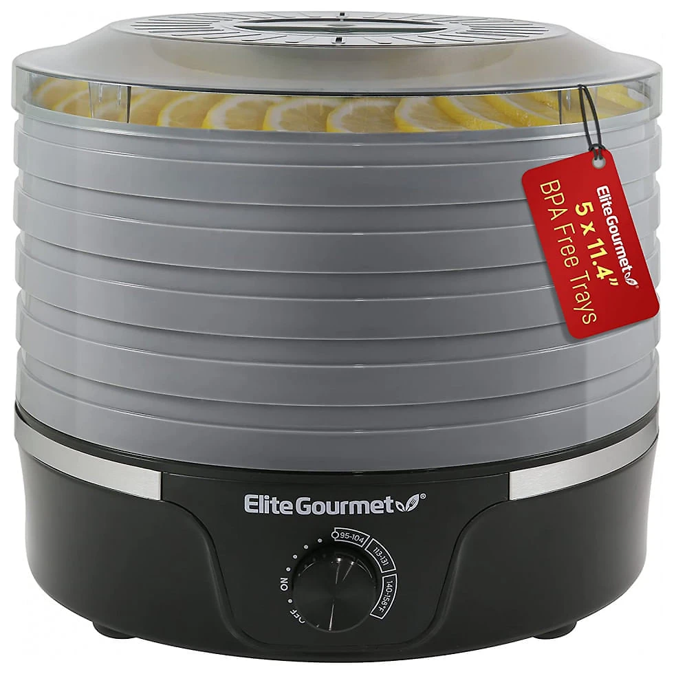 Elite Gourmet Desidratadora de Alimentos com 5 Bandejas e Temperatura Ajustável, 350W, 110V, Preta