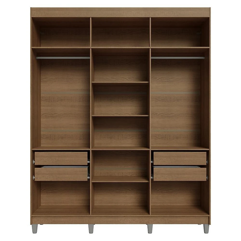 Guarda-roupa casal com pés 6 portas batentes com espelho rustic/crema/rustic saturno madesa