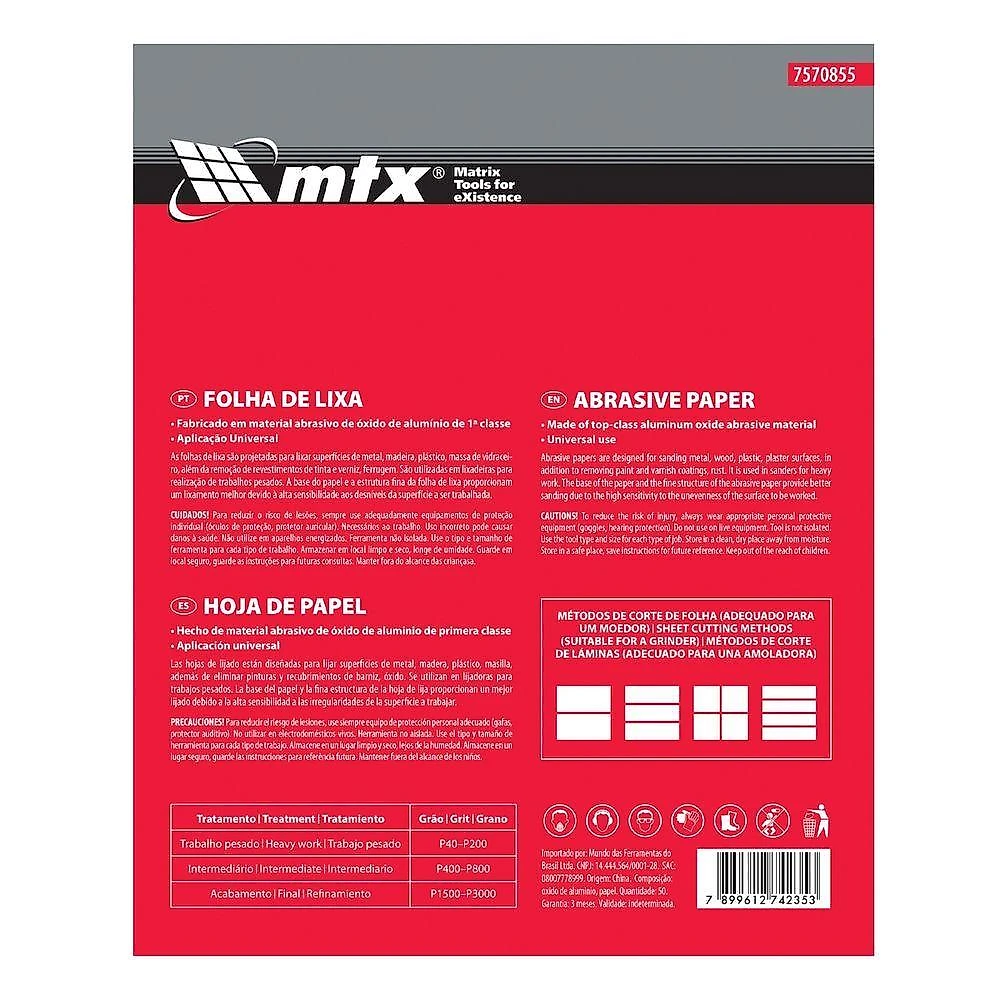 Folha de Lixa para Metal Base D'água 7560855 Grão P100 230x280mm Vermelho Mtx webcontinental-7899612793669