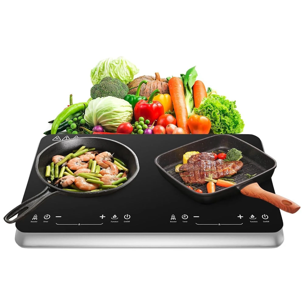Cooktop de Indução Elétrico com 10 Níveis de Aquecimento, 2 Queimadores e Trava de Segurança para Crianças, 110V 1800W...