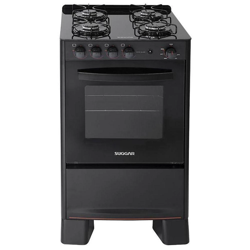 Fogão 4 Bocas Suggar Cook Glass Mesa de Vidro Preto Bivolt - FGVCG410PT