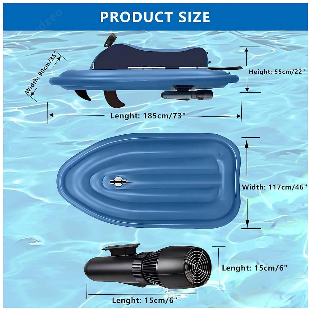 Scooter Subaquática Elétrica﻿ vnmudzeo Azul com Motor Brushless 500W, Controle Remoto 10 Velocidades, Manete Rotativo Removível