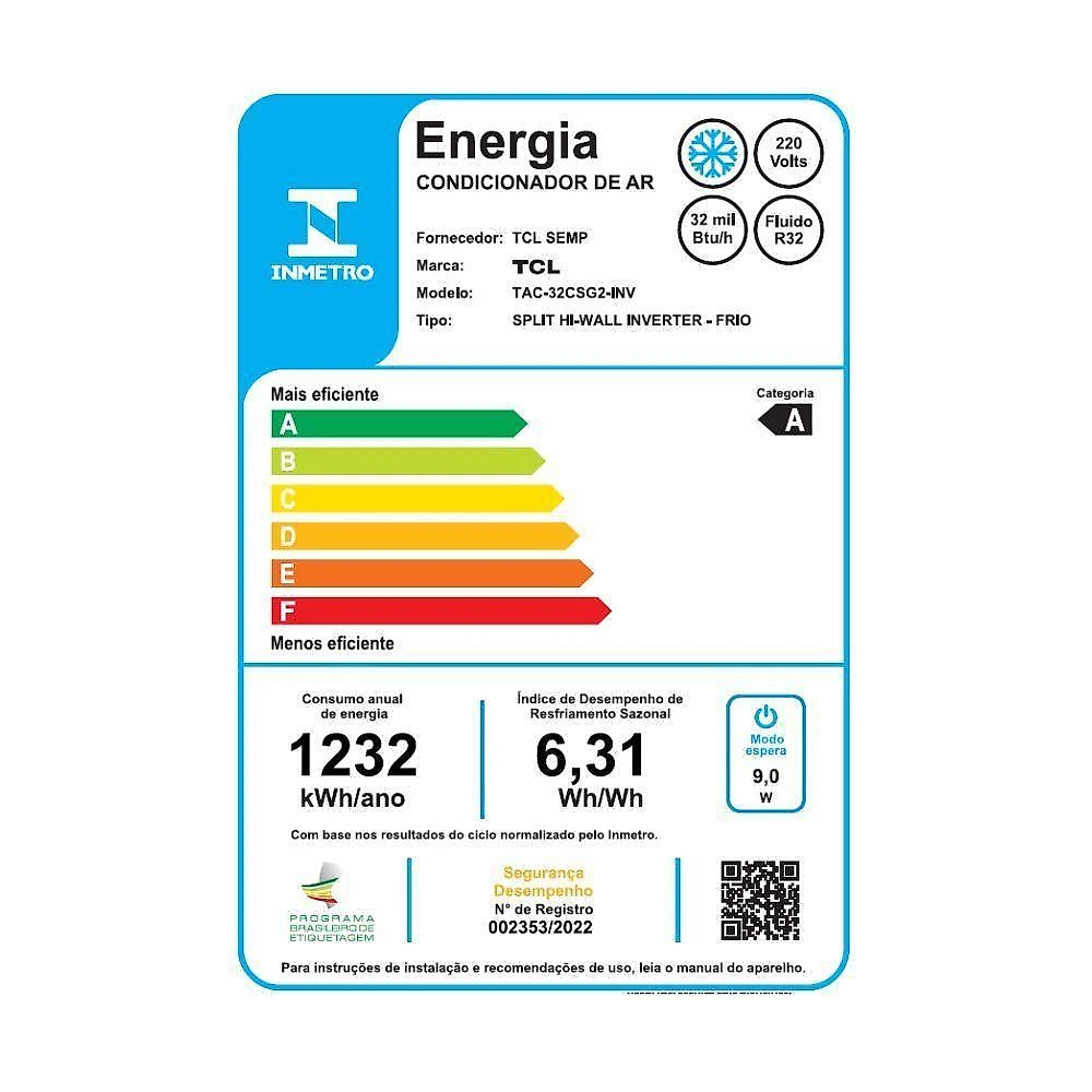 Ar condicionado split inverter tcl elite g2 32000 btus frio 220v tac-32csg2-inv
