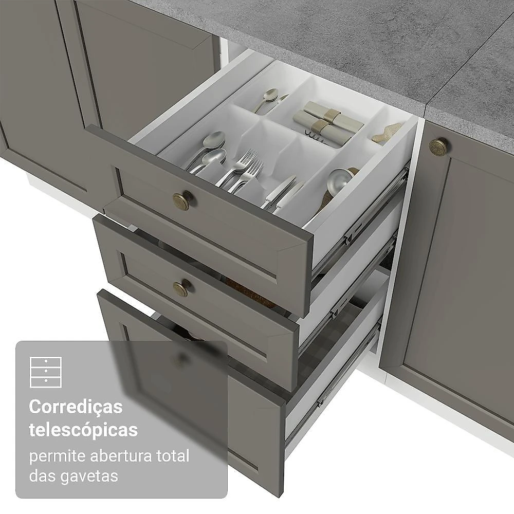 Armário de cozinha completa 310 cm branco/cinza vik madesa 01