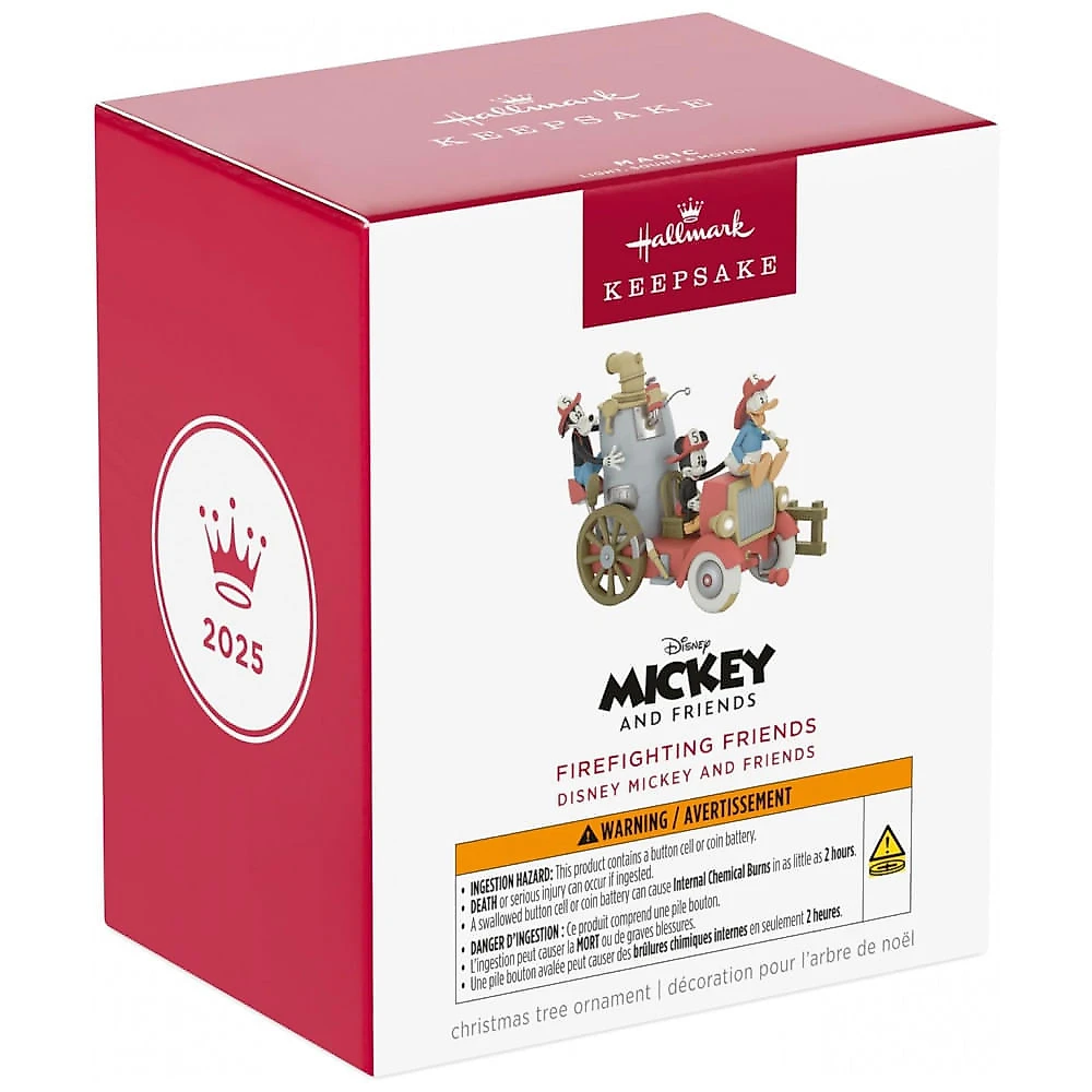 Enfeite de Natal Hallmark Keepsake 2025, Disney Mickey e Amigos - Amigos Bombeiros 2025 com Luz, Som e Movimento, Plástico, 12,7 x 10,8 x 7 cm
