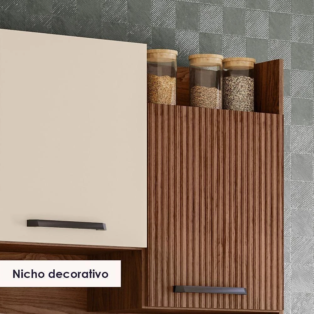 Kit Cozinha 6p 2g 132 Cm Modena Nogueira Ripado Ktp Nogueira