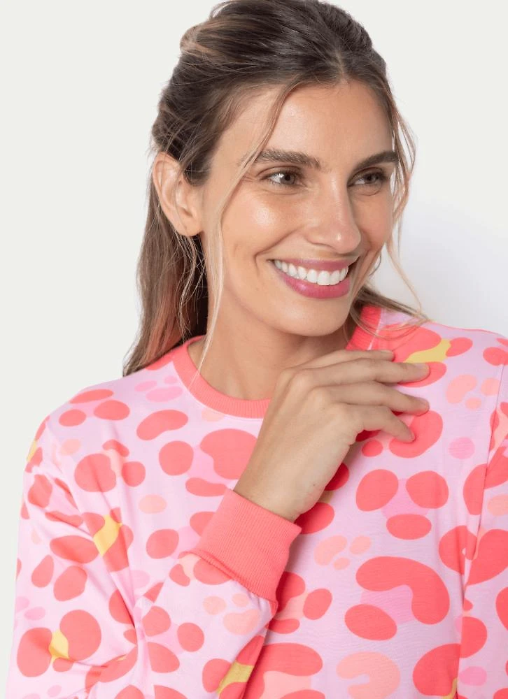 Pijama manga longa feminino gata cereja