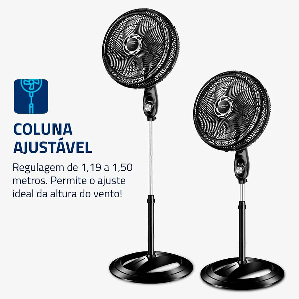 Miniatura Ventilador de Coluna Mondial Turbo 40cm 8 Pás 3 Velocidades Preto e Prata - 220V
