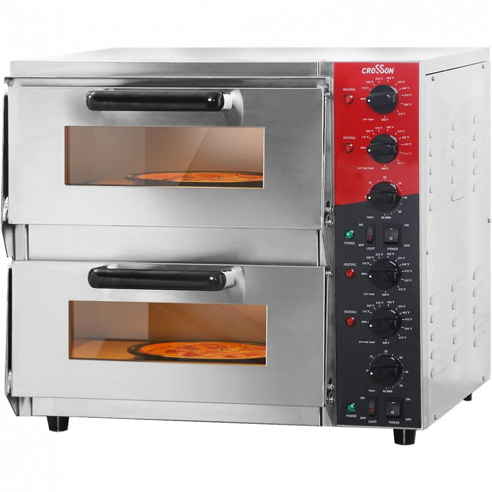 Forno de Pizza Elétrico Duplo Profissional com Controle de Temperatura, 110V 3200W crosson Prata
