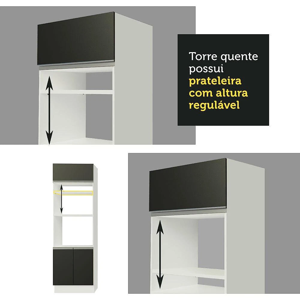 Cozinha Completa Madesa Vicenza com Armário e Balcão (Sem Tampo e Pia) - Branco/Preto/Branco Branco/Preto/Branco