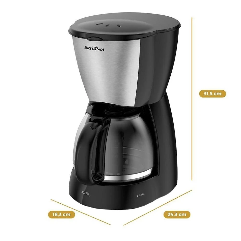 Cafeteira elétrica britânia bcf32a 30 xícaras - preto e inox 110