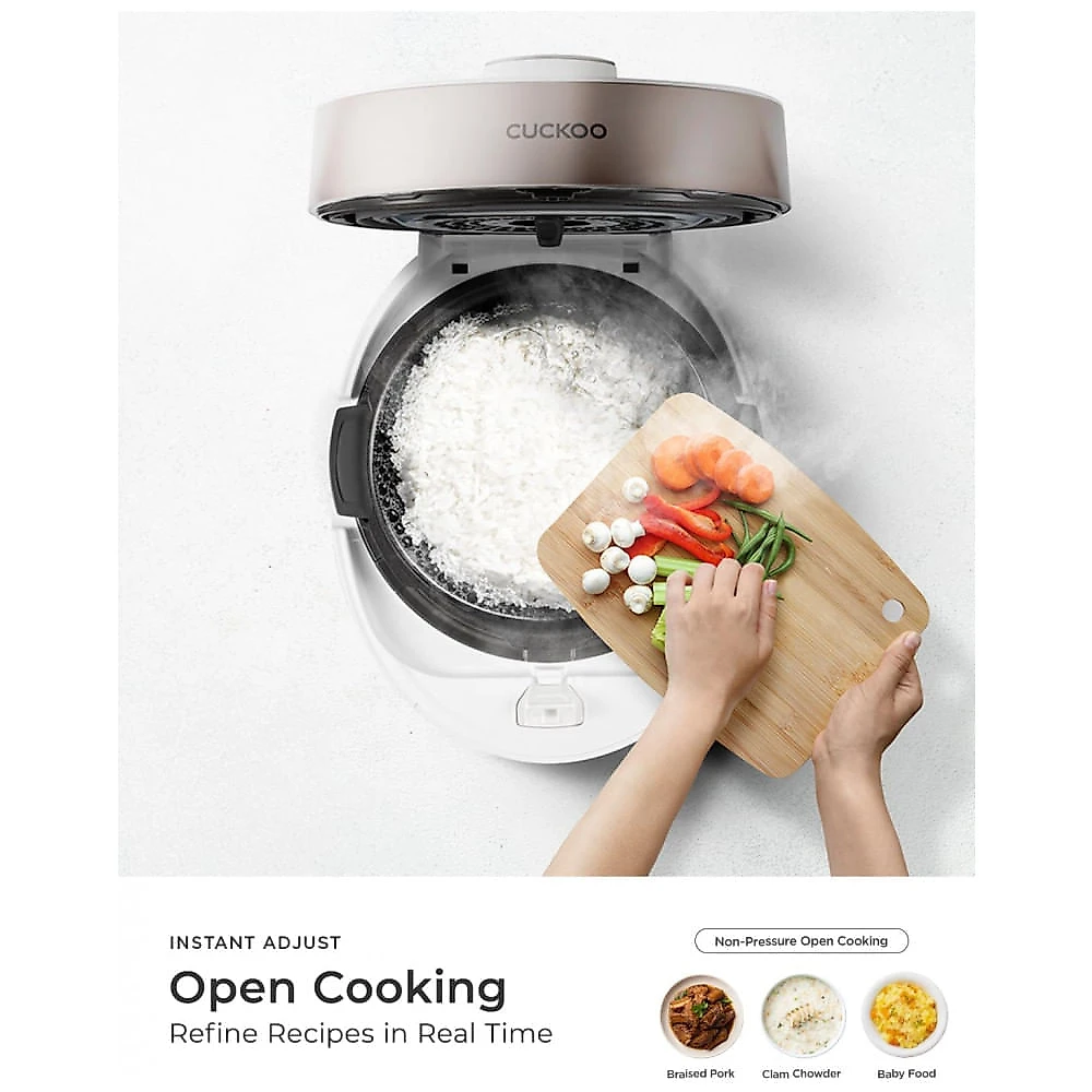 Panela Elétrica de Arroz com Pressão Cuckoo Branca 6 Xícaras 12 Xícaras Cozidas 16 Modos 880 W 120 V