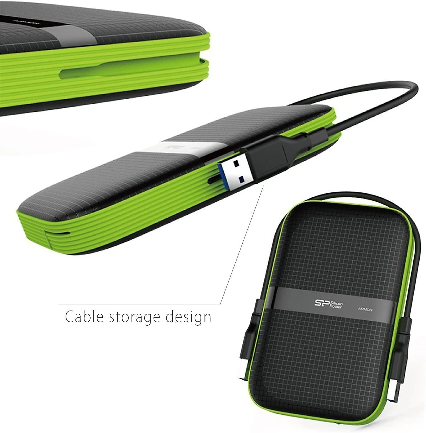 SP Silicon Power Disco Rígido Externo, á prova de choque IPX4, 2TB- A60-USB 3.1- Gen1 p/PC Mac Xbox e PS4.