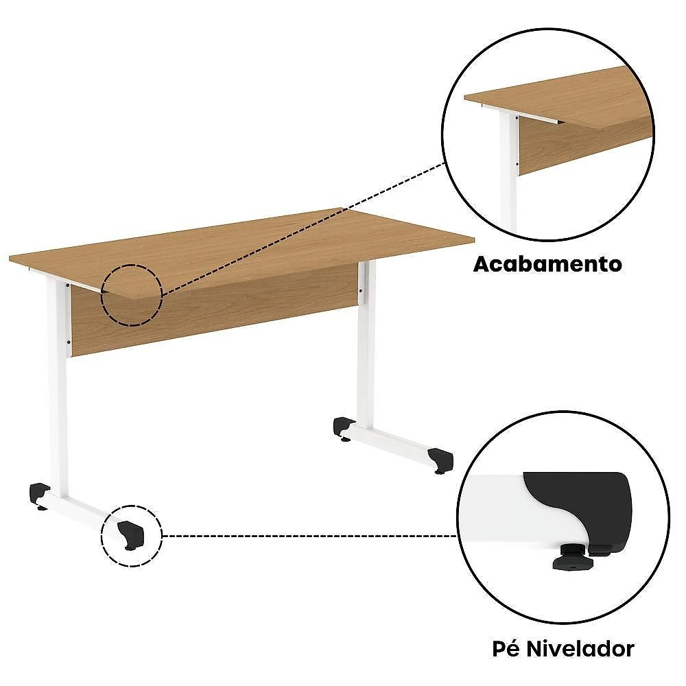 Mesa De Escritório Reta 150cm Com Pé Tubular Em Aço Linha P15 Samba-branco