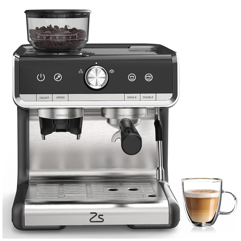 Máquina de Café Expresso Profissional 20 Bar com Moedor Embutido e Bocal de Leite, 110V 1450W, Takywep, Preta