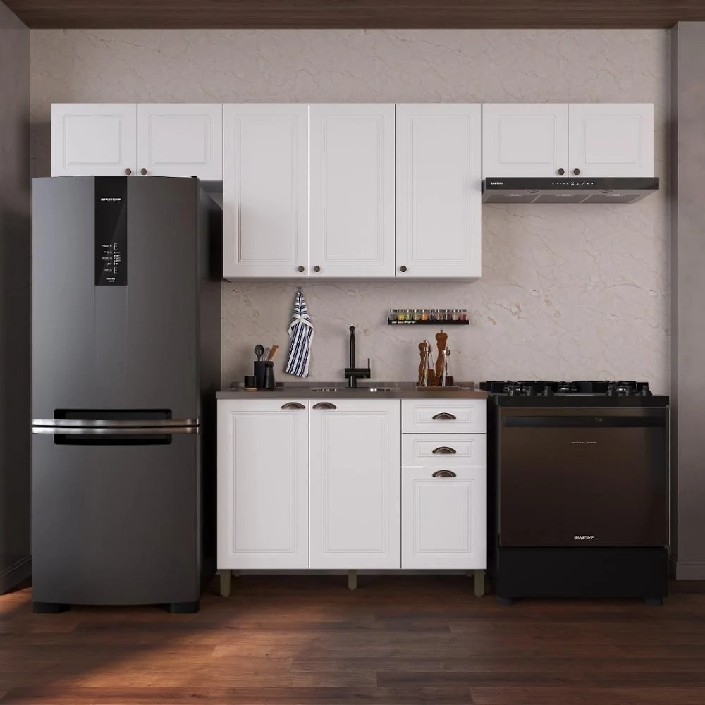 Armário de Cozinha Modulada Compacta Nara 10 Portas 2 Gavetas MDF Branco Fidelita Móveis