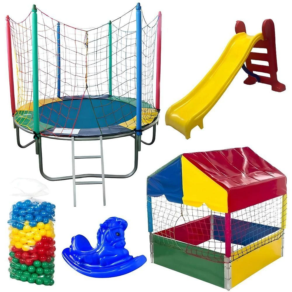 Miniatura Kit Pula Pula 1,83m + Piscina De Bolinhas 1,00m + 500 Bolinhas + Escorregador Médio + Gangorra 1 L