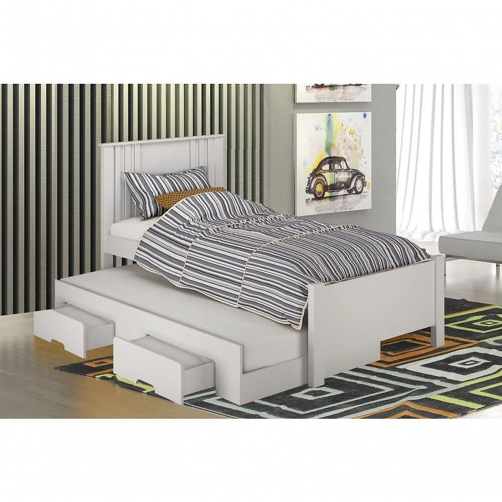 Cama Solteiro com Auxiliar Milano 2 Gavetas MDF-MDP Cinamomo Leifer Móveis