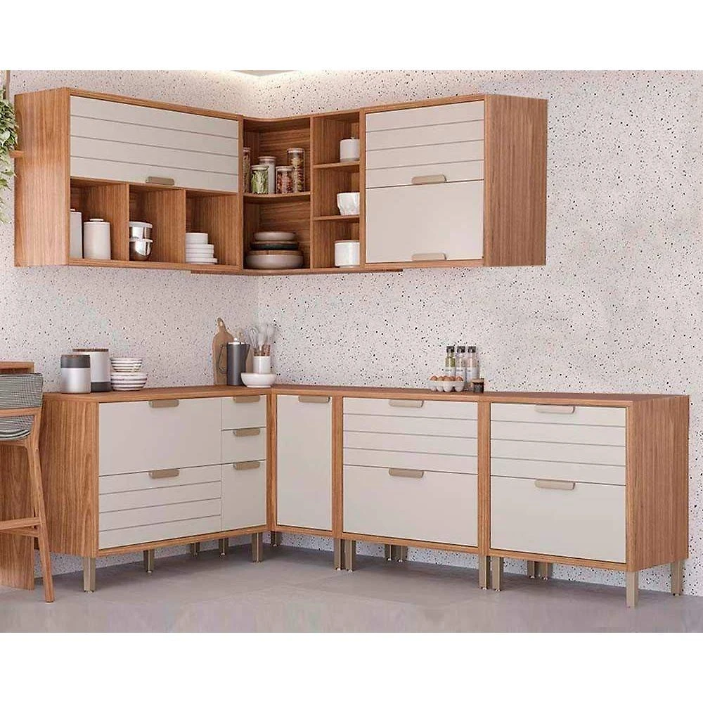 Kit Cozinha Modulada 7 Peças Eloise 3aéreos+4balcões Cz027 Freijó Off White
