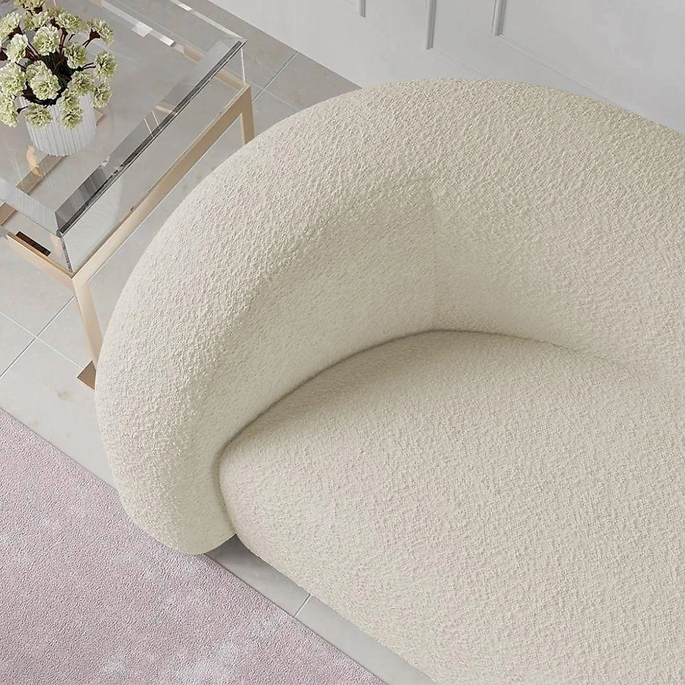 Sofá Curvo 3 Lugares Orgânico Sala Recepção Escritório Coréia 200cm Bouclé Cor Bege