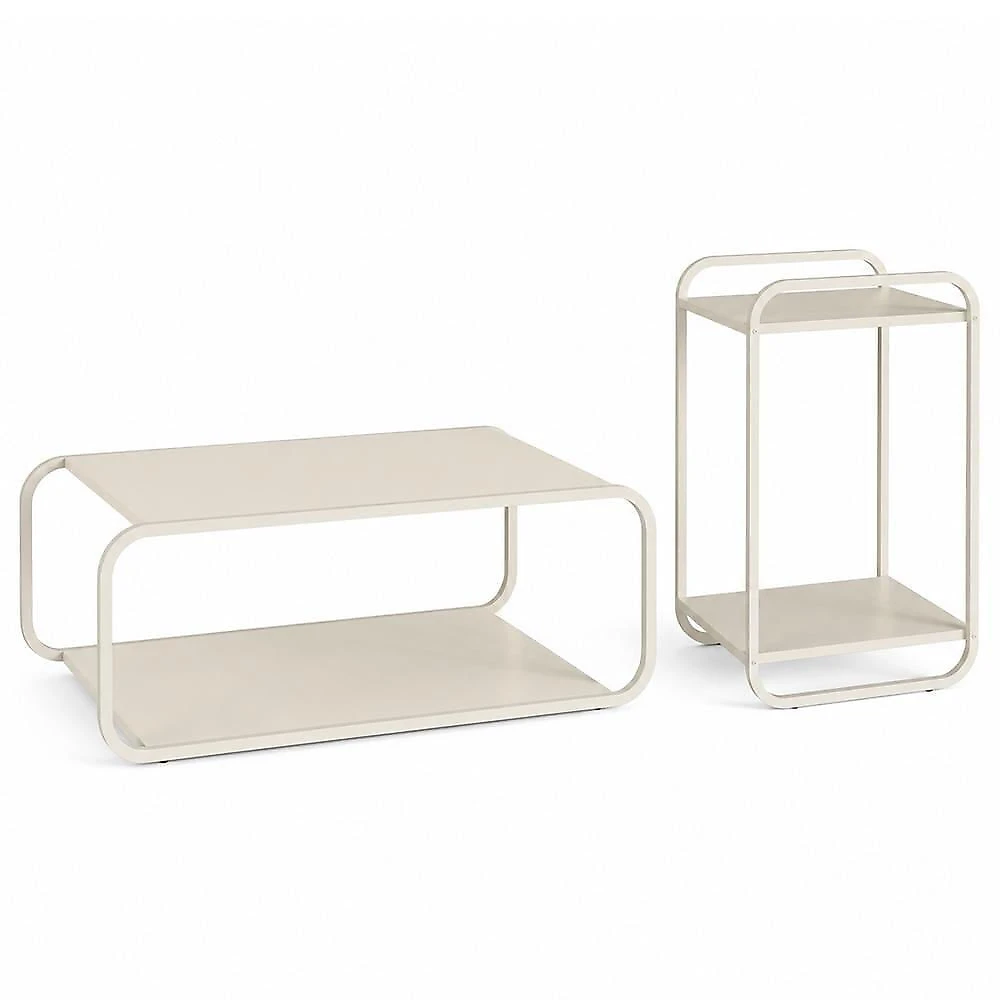 Kit Mesa de Centro e Mesa Lateral Alek A03 Orgânico MDF Metal 80CM Off White