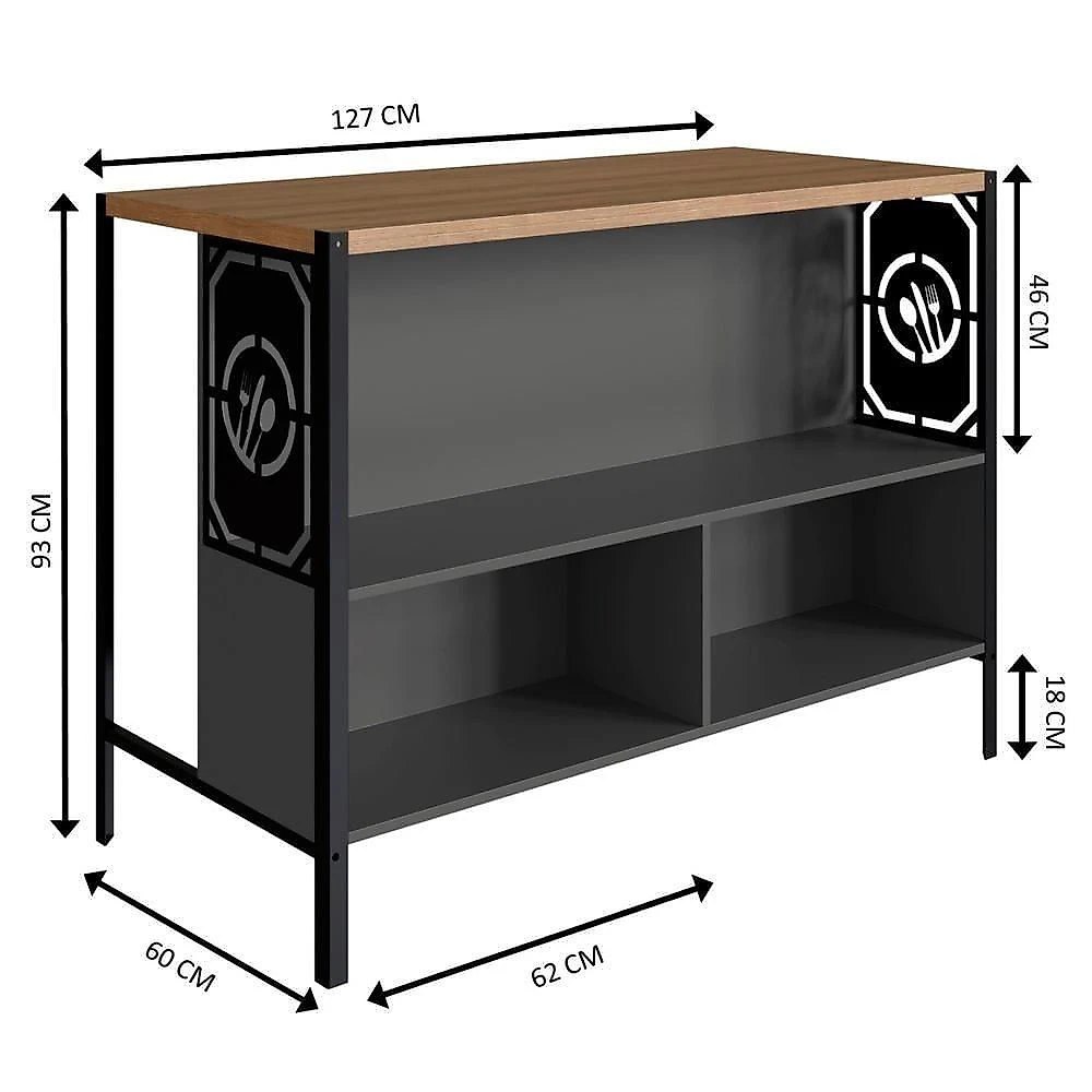 Mesa Bancada Ilha Gourmet 127cm P1034 Grafite Mell Pp Milani Store