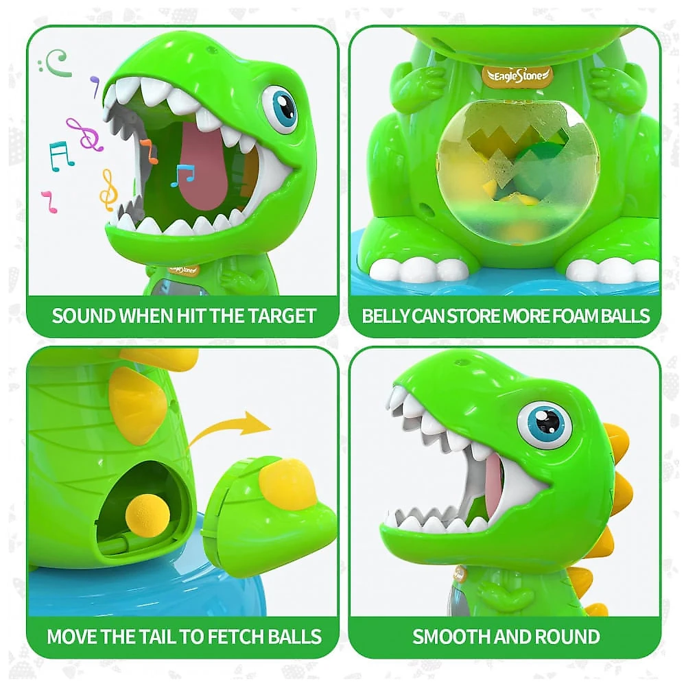 EagleStone Brinquedo Dinossauro Móvel com Jogo Eletrônico de Tiro e Pistolas, 48 Bolinhas de Espuma para Crianças