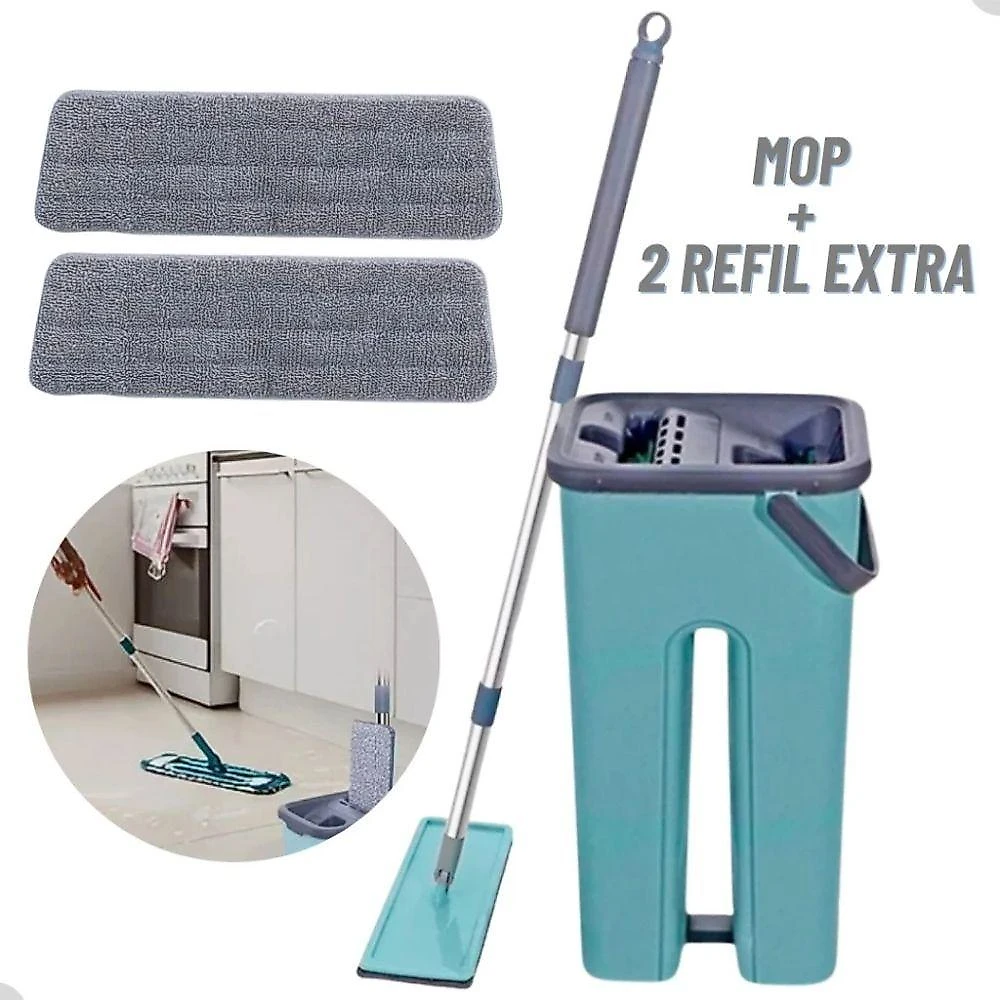 Mop Flat com Balde Rodo Mágico Lava e Seca Giratório 360o 5L + 2 Refil