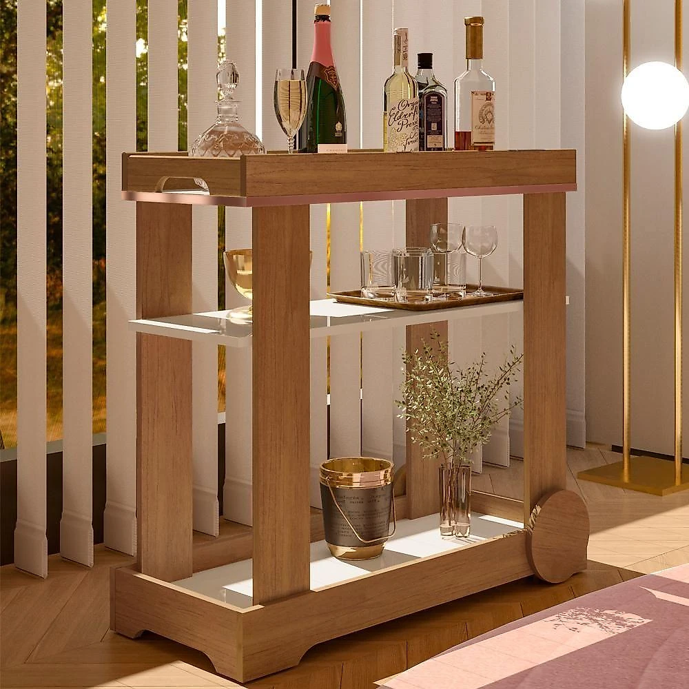 Carrinho Bar Com Rodizios 80 Cm 4659 Cinamomo Off White Arly Cinamomo Off White