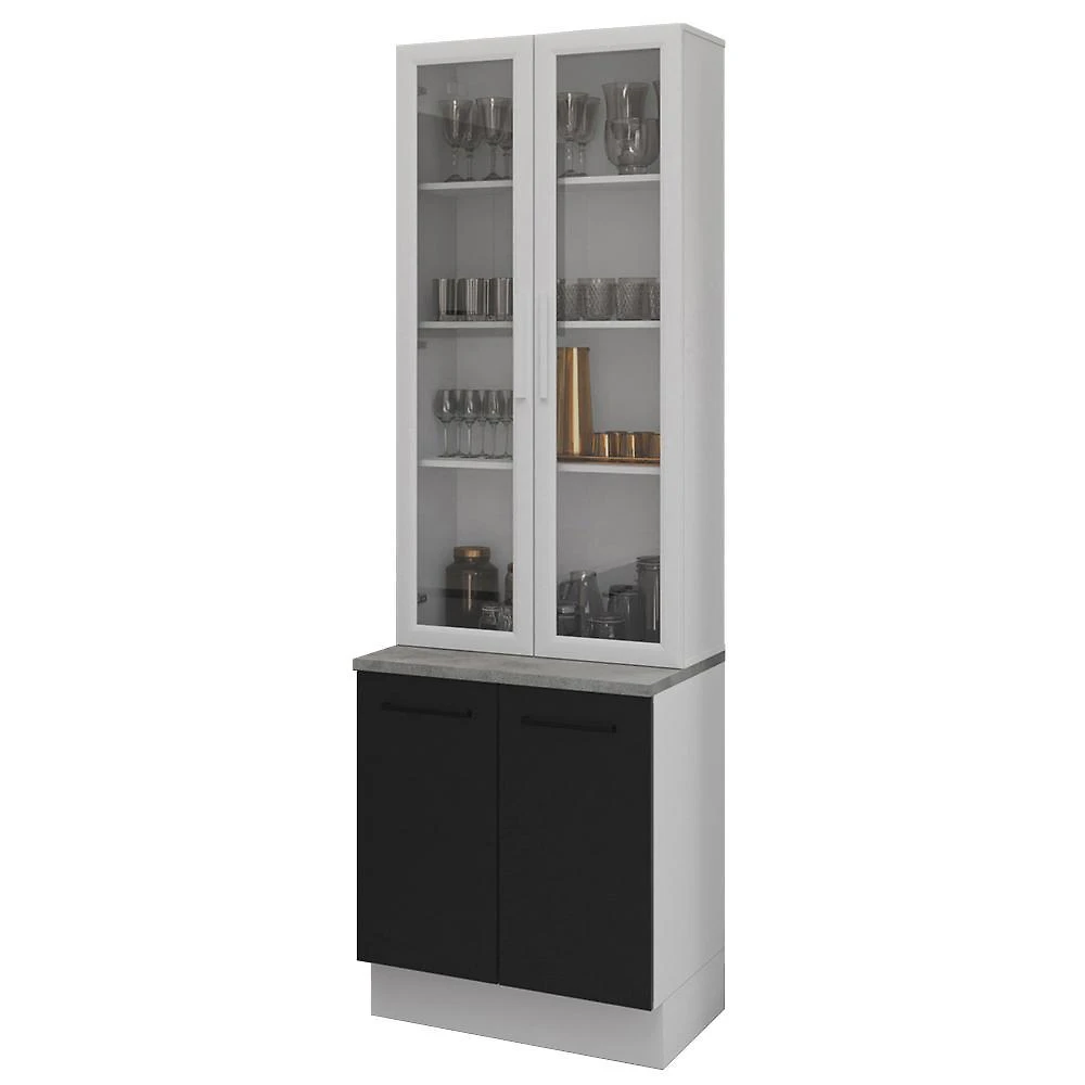 Kit balcão + cristaleira 70cm branco/preto agata madesa 01