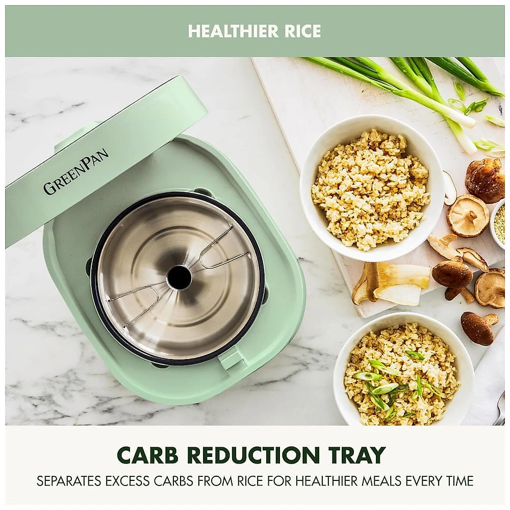 Arrozeira GreenPan Redutora de Carboidratos, Tecnologia de Lógica Fuzzy, Ajuste Automático, 10 Programas, Tigela de Cerâmica - 5L