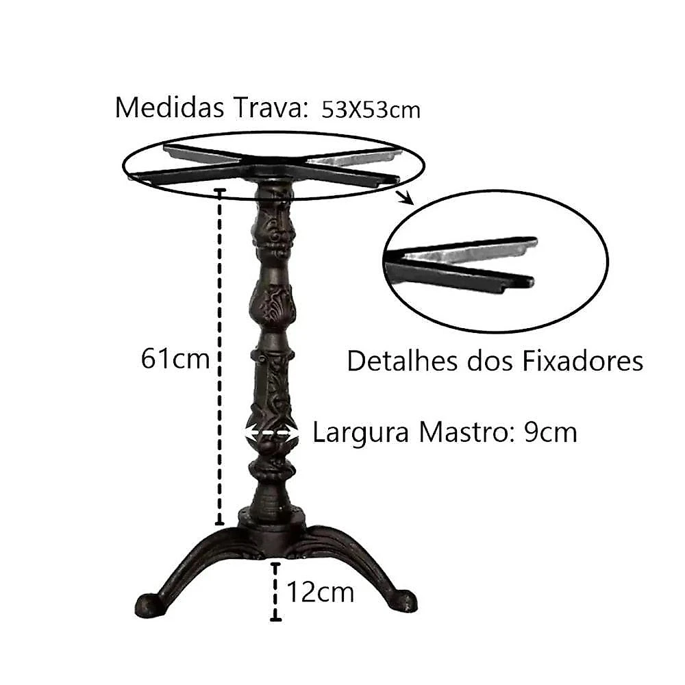 Pé de Mesa Veroninha Alumínio Fundido 53CM Preto com Niveladores