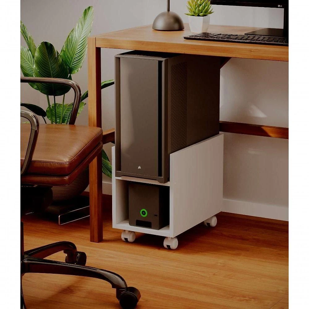 Suporte para CPU Capri com Rodízios Organizador Branco Mercado das Prateleiras