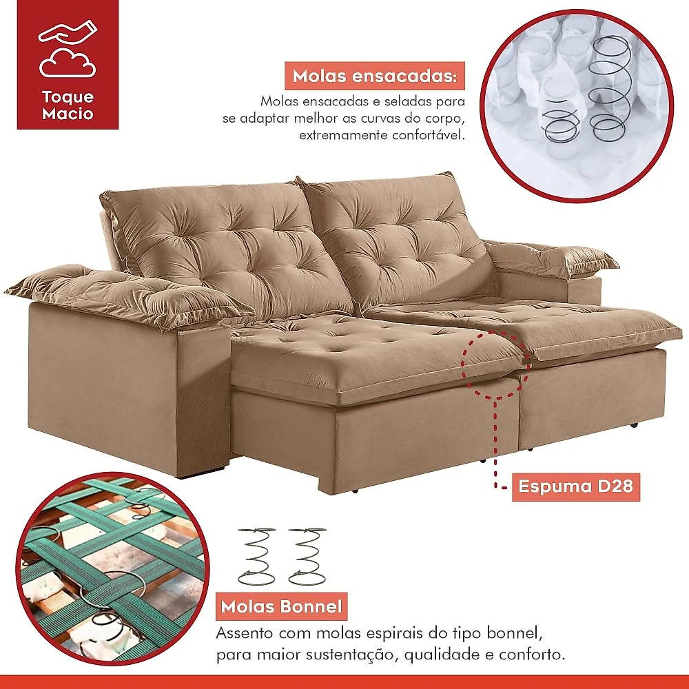 Sofá Modulado Retrátil e Reclinável 290cm Genebra Sofá Retrátil e Reclinável 290cm M147 Martins Estofados Veludo/Capuccino