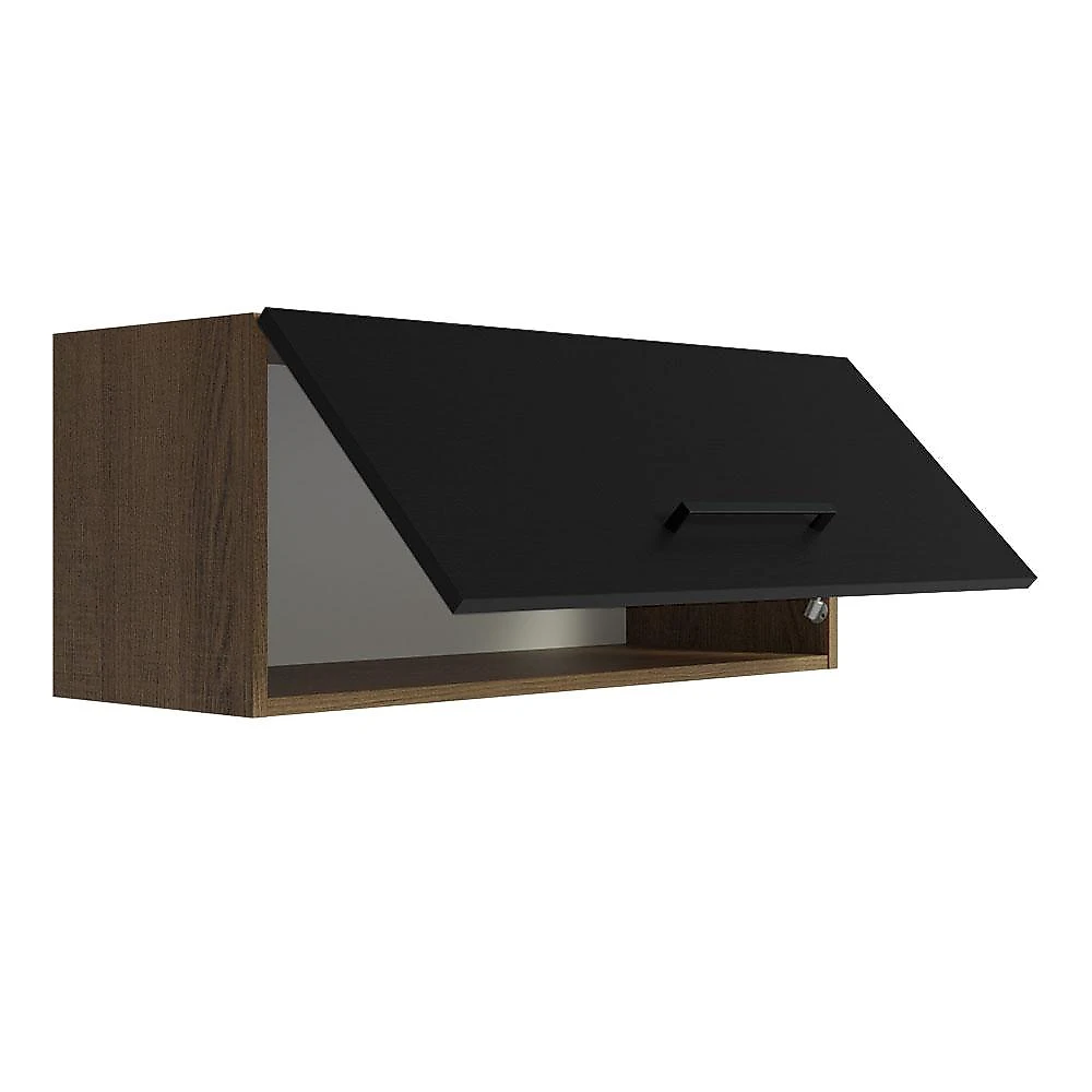 Armário Aéreo Multiuso 80cm 1 Porta Basculante Rustic/Preto Agata Madesa Rustic/Preto