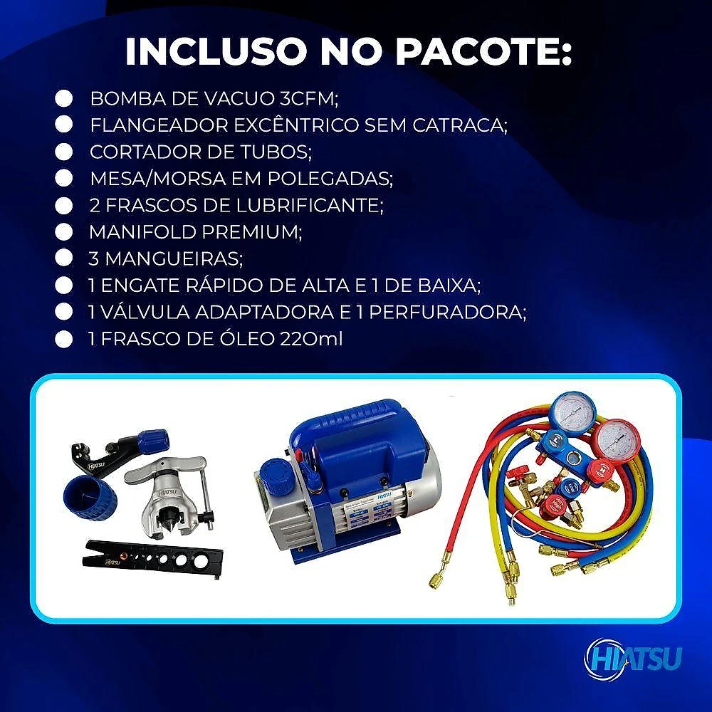 Kit Refrigeração Bomba Vácuo 3cfm Manifold R410 Flangeador
