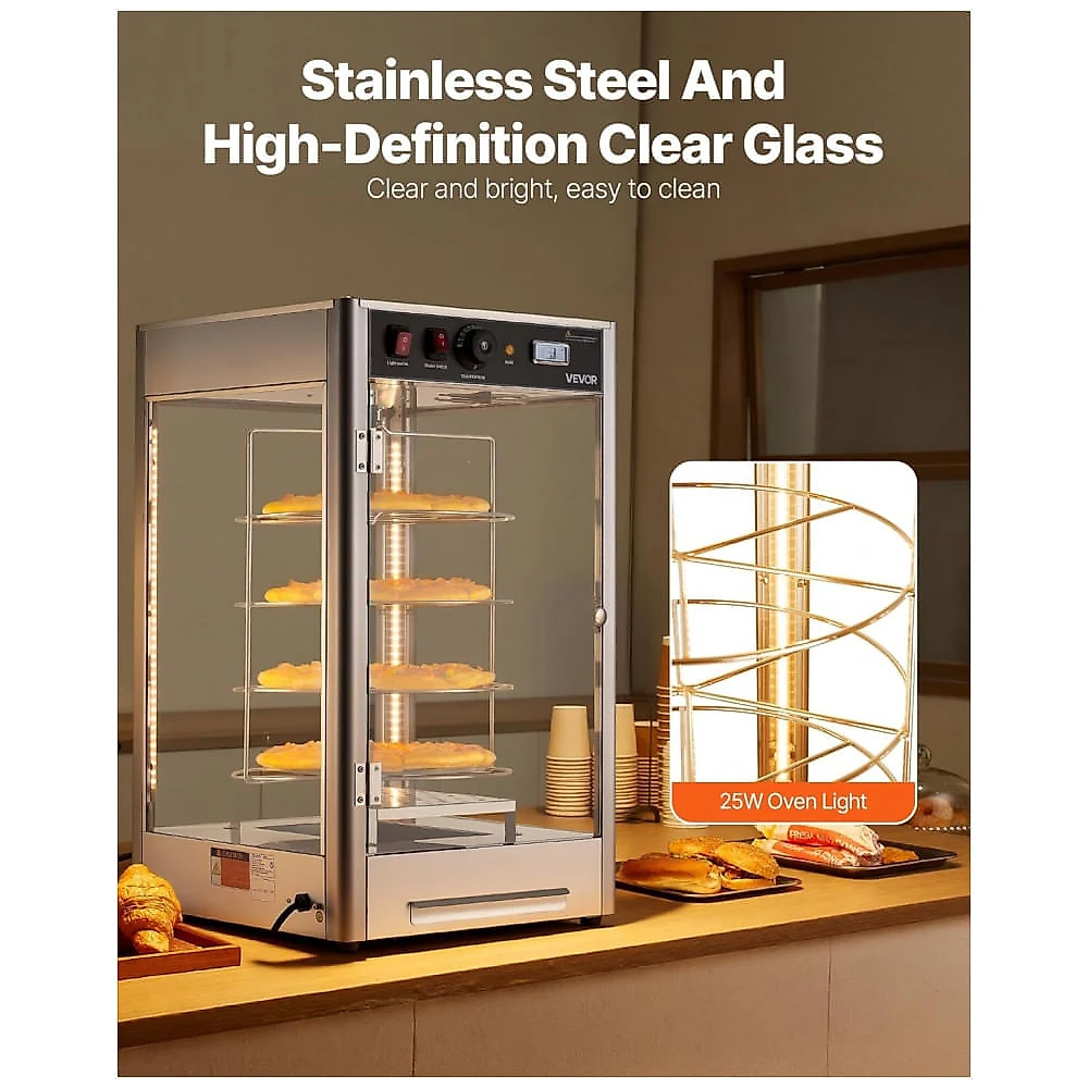 Estufa Aquecedora de Pizza VEVOR NB-PS-14R 4 Andares Rotativa Vapor Inox Display 110V