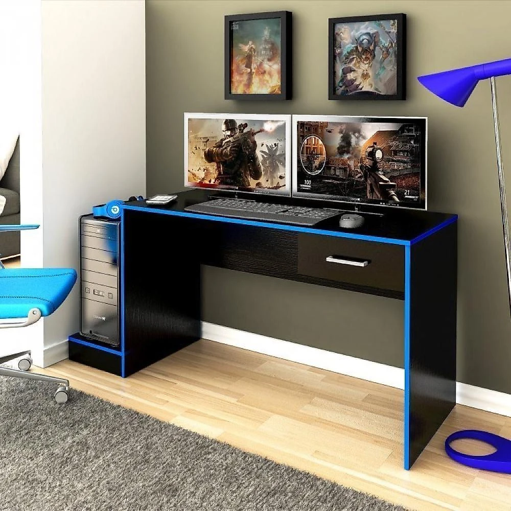 Kit 2 Peças com 1 Escrivaninha Gamer e 1 Estante para Livros 5 Prateleiras Conjunto Home Office 2 Peças com 1 Escrivaninha Gamer e 1 Estante para Livros 5 Prateleiras Artely Preto / Branco