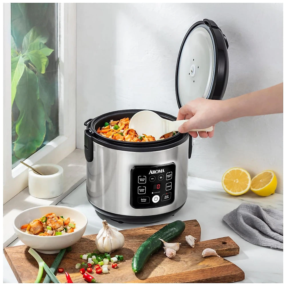 Panela de Arroz Digital AROMA® CoreCoat™ para Arroz Integral com Revestimento Cerâmico Antiaderente (8 Xícaras Cozidas, 4 Xícaras Cruas).